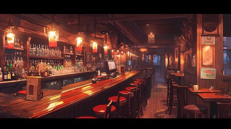 Japanese Tavern Art, Modern Tavern Design, Fantasy Restaurant Concept Art, Bar Concept Art, Anime Bar, Oc Background, Game Architecture, Restaurant Design Concepts, Fairy Landscape