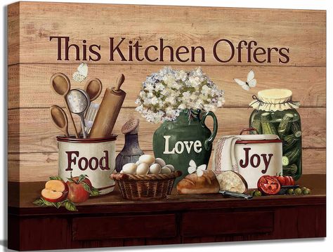 PRICES MAY VARY. Kitchen Wall Art:Vintage country kitchen painting size is 12x16 and 16x24inches，With the right wall decoration，any living space can be transformed from ordinary to unique and personalized Country Farmhouse Wall Decor: Kitchen sign painting with text and vintage colors is perfect for enhancing the ambience of any space，Hang this piece of kitchen art to enhance your home Rustic Kitchen Artwork: Great idea for home interior wall decoration，such as living room，kitchen，bedroom，The ex Flower Kitchen, Verse Wall Art, Bible Verse Wall, Eid Al Adha, Bible Verse Wall Art, Modern Retro, Decor Artwork, Retro Stil, Custom Canvas