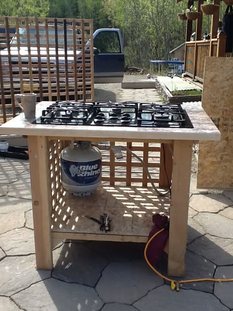 outdoor stove Canning Kitchen, Outdoor Grill Station, Outdoor Kitchen Countertops, Outdoor Stove, Outdoor Kitchen Appliances, Kitchen Stove, Diy Outdoor Kitchen, Backyard Projects, Outdoor Kitchen Design