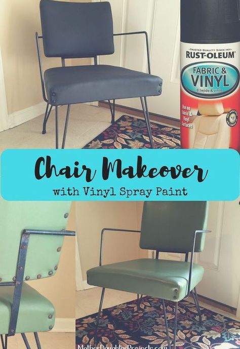 chair makeover with vinyl spray paint, painting Painting Vinyl Chairs, Painting Vinyl Furniture, How To Paint Vinyl Furniture, Vinyl Chairs Makeover, Basement Salon, Vinyl Spray Paint, Spray Paint Furniture, Vinyl Paint, Paint Vinyl