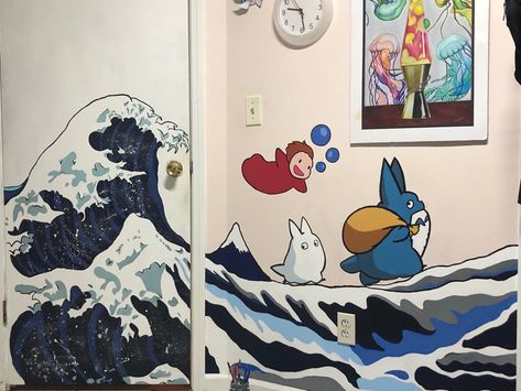 Pokemon Wall Painting, Anime Bathroom Decor, Ponyo Themed Bedroom, Ponyo Bathroom, Ponyo Nursery, Ponyo Room Decor, Ponyo Decor, Anime Wall Painting, Ghibli Nursery