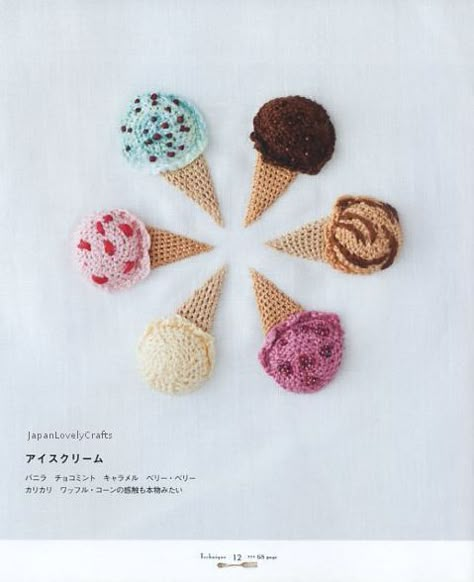 crochet ice cream cones :) Stump Work Embroidery, Stumpwork Embroidery, Astuces Diy, Crochet Food, Pola Sulam, Creative Embroidery, Embroidery Hand, 자수 디자인, Simple Embroidery