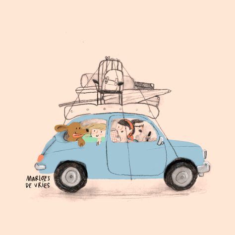 Marloes De Vries Animation Stop Motion, Book Illustration Art, Shoe Boxes, Motion Graphics Design, Pack Up, Car Illustration, Doodle Illustration, Illustrators On Instagram, Illustration Girl