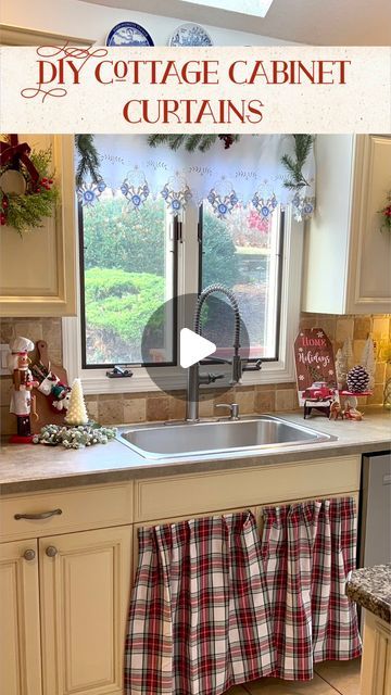 Sarah Natsis on Instagram: "DIY Cottage Cabinet Curtains! This is THE cutest, easiest way to dress up your kitchen for the holidays (or seasonally)!! ❤️🎄❤️I loved making this little DIY holiday decor project and I was so excited to share it with all of you! Let me know if you try it!

Directions here:
~I found a perfect plaid tablecloth on Amazon to accent my kitchen decor
~cut to fit my under sink cabinets (leaving about 2 inches for hem)
~used iron on hem for the sides to prevent fraying
~hot glued folded over pleats to one side of peel and stick heavy duty velcro
~simply adhered the other side to top of cabinets and trimmed excess with scissors 
~pressed pleated curtains to Velcro
~and VOILA instant cottage holiday decor!!

Comment “links” for my tablecloth and supplies links

Follow m Under The Sink Curtain, Cabinet Curtains Diy, Diy Kitchen Curtains Above Sink, Diy Kitchen Curtains, Cabinet Curtains, Diy Cottage, Farmhouse Kitchen Curtains, Under Kitchen Sink, Top Of Cabinets