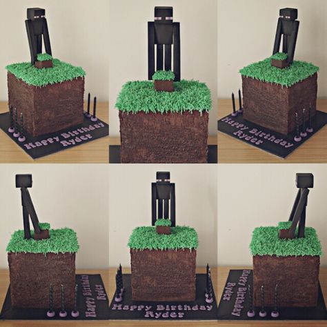 Minecraft Enderman Cake Minecraft Cake Easy Simple, Enderman Cake, Minecraft Cake Easy, Minecraft Pasta, Minecraft Decoration Ideas, Cake Minecraft, Minecraft Enderman, Birthday Luxury, Minecraft Decoration