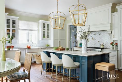 A Nashville Designer Adds Funk To Her Traditional Home | Luxe Interiors + Design Room Redecorating, Lights Over Kitchen Island, House Styling, Octagon Table, Glam Pad, Farmhouse Kitchens, American Kitchen, Hickory Chair, Coastal Kitchen