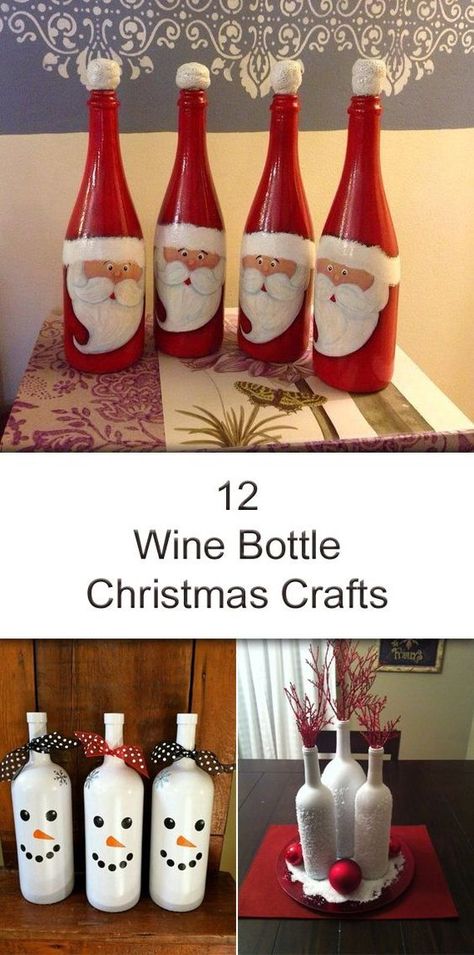 Christmas Wine Bottles Diy, Christmas Wine Bottle Crafts Diy, Holiday Wine Bottle Crafts, Wine Bottle Christmas, Wine Bottle Crafts Christmas, Holiday Wine Bottles, Easy Diy Decor, Christmas Wine Bottles, Bottle Craft