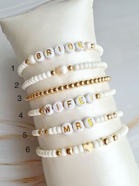 Pearl personalized bridal bracelet, wedding bracelet, bride gift, freshwater pearl bracelet, gold filled bracelet, wedding gift, party favor Bride Clay Bead Bracelet, Bride Bracelet Ideas, Slay Bracelets, Bride Bracelet, Pearl Bracelet Gold, Bridal Shower Outfit, Bracelet Wedding, Letter Bracelet, Autumn Crafts