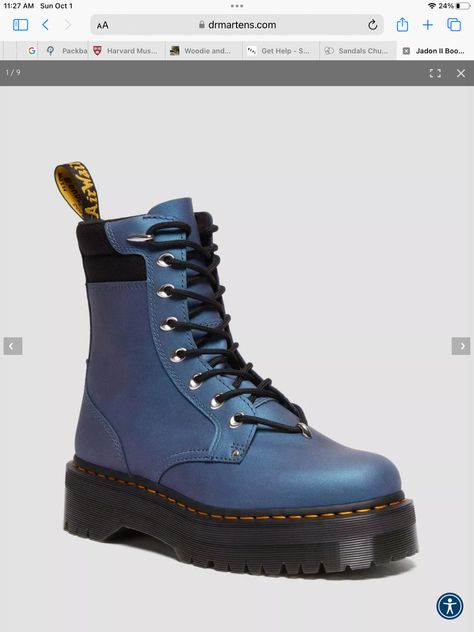 Blue Dr Martens, Jadon Boots, Leather Platform Boots, Boot Stand, Hardware Pulls, Dr Martens Boots, Blue Boots, Student Fashion, Goodyear Welt