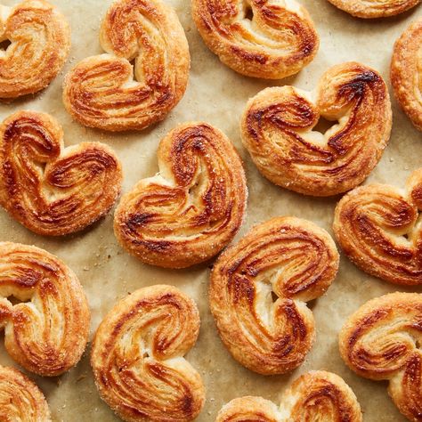 Sweet Palmiers Recipe | Epicurious Palmiers Recipe, French Pastries Shop, Easy Holiday Cookies, Puff Pastry Crust, Best Holiday Cookies, Puff Pastry Dough, Frozen Puff Pastry, Holiday Cookie Recipes, Book Aesthetics