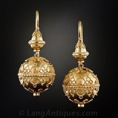 Victorian Gold Earrings, Gold Ball Earrings, Orb Earrings, Victorian Ball, Historical Jewellery, Ball Earrings, Ancient Jewelry, Gold Earrings Designs, Victorian Jewelry