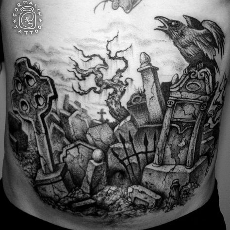 Graveyard Chest Tattoo, Skull Graveyard Tattoo, Cemetery Tattoo Graveyards, Pet Cemetery Tattoo, Grave Yard Tattoos, Cemetery Tattoo Design, Cemetary Tattoo, Graveyard Tattoo Design, Gravestone Drawing