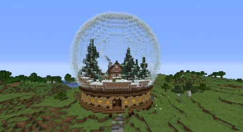 Minecraft Globe House, Snow Globe Minecraft, Holiday Minecraft Builds, Minecraft Snowglobe, Minecraft Building Ideas Snow, Globe Minecraft, Minecraft Globe, Snow Biome House Minecraft, Minecraft Igloo