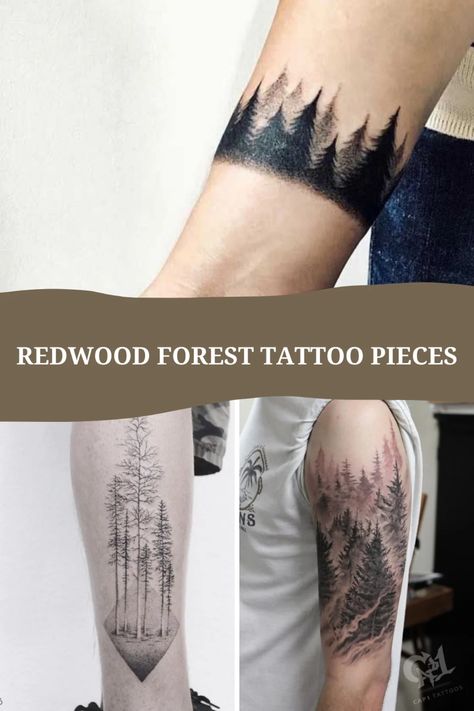 Tree Tattoo Around Arm, Redwood Trees Tattoo, California Redwood Tattoo, Rooted Tree Tattoo, Redwood Forest Tattoo, Redwoods Tattoos, Pine Tree Tattoo Men, Family Tree Tattoo For Men, Tree Arm Tattoo