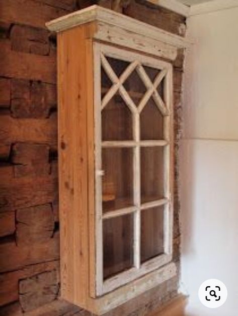 Vintage Cupboards, Window Cabinet, Old Window Projects, Cabinet Build, Repurposed Windows, Rustic Landscaping, Vintage Cupboard, Window Projects, Island Bar