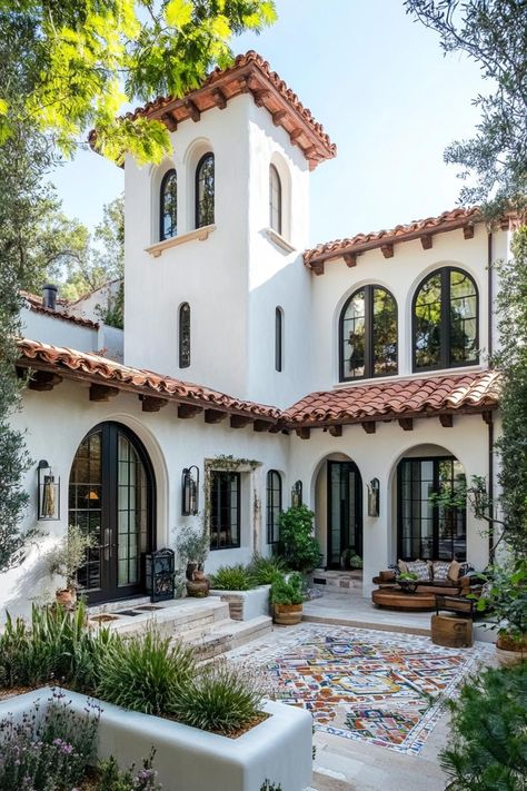 Mexican Mediterranean Home, Traditional European House, Modern Mediterranean Homes Exterior, Mediterranean Home Exterior, Mediterranean House Exterior, Mediterranean Exterior Design, Terracotta House, Elegant Houses, Luxury Mediterranean Homes