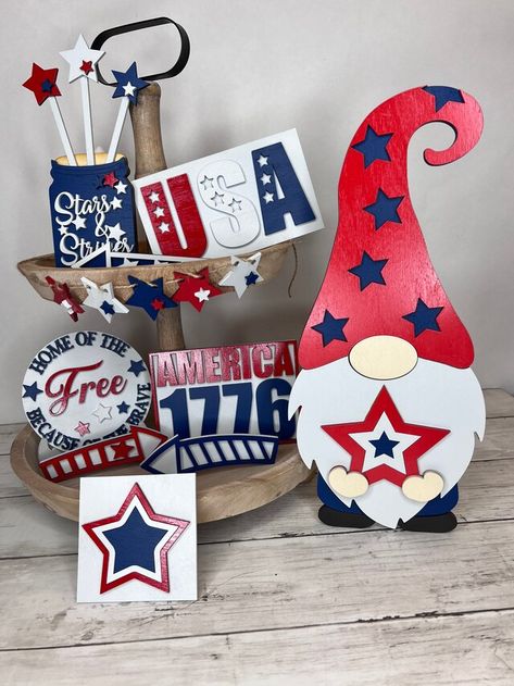 MadebykamilleCrafts - Etsy Modesto California, Patriotic Home Decor, 4th Of July Decor, Crochet Coaster Pattern, Wood Pumpkins, July Decor, Tray Set, Tiered Trays, Cute Keychain