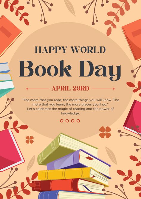 👉CLICK THE LINK TO EDIT!💻✨  Dive into the world of literature with this enchanting World Book Day poster design template from Us! Celebrate the joy of reading and storytelling by customizing this template with your favorite quotes, book recommendations, or event details. Let's spread the love for books and inspire others to discover new literary adventures. With Canva's easy-to-use editing tools. #WorldBookDay #CanvaDesign #PosterTemplate  👣 Follow us too! 🌟 @kreasicantikcanva World Book Day Poster, Book Day Poster, Happy World Book Day, Quotes Book, World Book Day, Book Day, Poster Designs, Event Details, Editing Tools