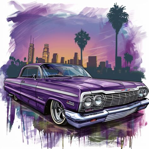 Impala Lowrider, Man Cave Posters, Low Riding, Lowrider Art, Cave Wall, Man Cave Wall, Chevy Muscle Cars, Car Artwork, Chicano Art