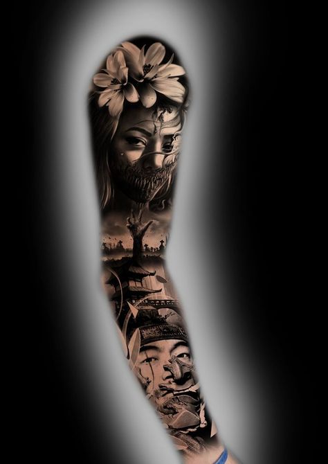 Asian Theme Tattoo Sleeve, Evil Samurai Tattoo, Realistic Japanese Tattoo, Japanese Woman Tattoo, Japanese Realism Tattoo, Savannah Tattoo, Geisha Tattoo Sleeve, Japanese Realism, Female Samurai Tattoo