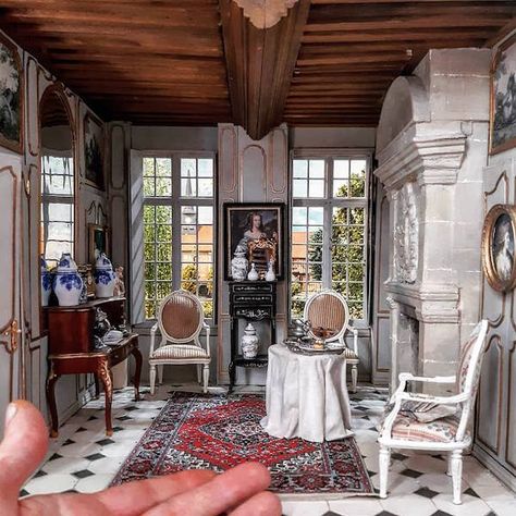 My French Country Home Magazine » An Amazing Château Dollhouse French Doll House, Country Home Magazine, Dollhouse Living Room, My French Country Home, French Country Home, French Country Living Room, Home Magazine, French Chateau, Wooden Beams