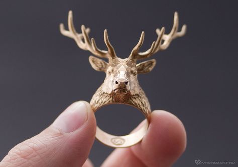 ArtStation - Deer Head Ring. Jewelry from 3d model, Nikolay Vorobyov Stag Ring, Deer Ring, Deer Rings, Deer Jewelry, Jewelry Wax, Hollow Ring, Santa Suit, Wax Carving, Head Ring