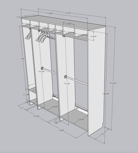 Do It Yourself Closet Organizer, Closet Hanging Dimensions, How To Build A Wardrobe Closet, Build Your Own Closet, Build Closet Organizer, Homemade Closet, Diy Closet Organizer, Closet Organizer Plans, Closet Design Plans