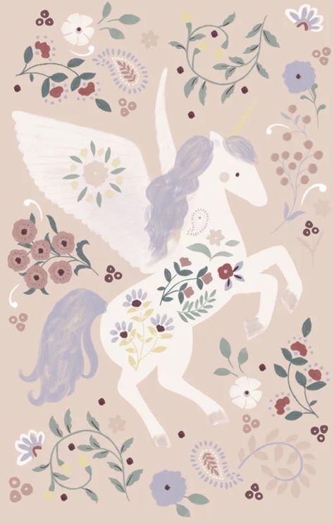 Unicorn Background, Unicorn Wallpaper Cute, Doll Cradle, Kids Graphics, Unicorn Illustration, Folk Art Flowers, Unicorn Wallpaper, Neutral Wallpaper, Magic Aesthetic