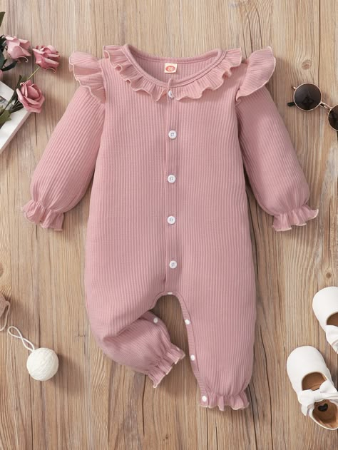 Dusty Pink Casual  Long Sleeve Cotton Plain Tee  Slight Stretch Spring/Fall Baby Clothing Baby Pink Clothes, Classic Baby Clothes, Girls Party Wear, Fall Baby Clothes, Girls Dresses Sewing, Baby Boy Shirts, Baby Jumpsuit, Fall Baby, Baby Outfits Newborn