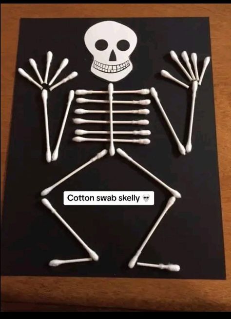 Skeleton Hand Craft, Skeleton Project, Work Art, Cotton Buds, Halloween Crafts For Kids, Cotton Swab, Skeleton Hands, Skeletal, Cotton Ball