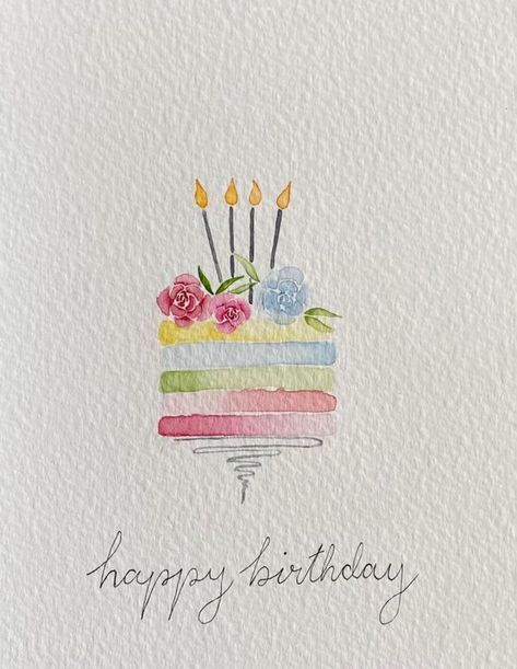 Hand Painted Cards Ideas, Watercolor Birthday Card Diy, Watercolour Birthday Card Ideas, Happy Birthday Card Aesthetic, Easy Watercolor Birthday Cards, Happy Birthday Watercolor Card, Watercolor Birthday Card, Watercolor Christmas Cards Diy, Celebration Art