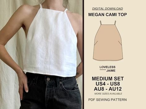 lovelessjaime - Etsy Linen Top Sewing Pattern, Linen Sewing Patterns, Halter Top Sewing Pattern, Linen Sewing, Top Pattern Sewing, Tank Top Sewing Pattern, Tank Top Pattern, Linen Tank, High Neck Tank Top