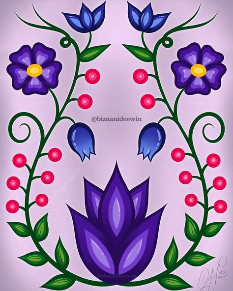 Native American Woodland Floral Design, Native American Floral Patterns, Native American Floral Tattoo, Indigenous Floral Designs, Indigenous Tattoos For Women, Native Floral Designs, Ojibway Floral Patterns, Ojibwe Floral Design Patterns, Lines Drawing Pattern