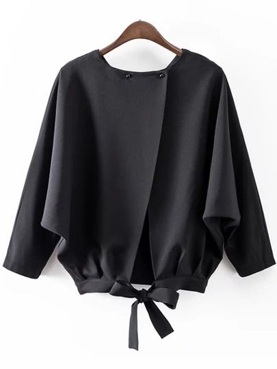 Black Batwing Sleeve Bow Split Blouse. Sukienki Maksi, Split Blouse, Áo Blu, Hijabista Fashion, Iranian Women Fashion, Couture Mode, 가을 패션, Mode Inspiration, Batwing Sleeve