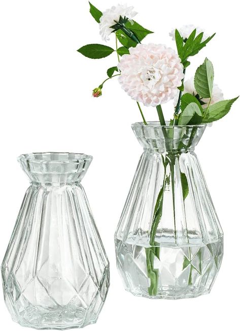 Amazon.com: MyGift Small Glass Bud Vase, 5 Inch Decorative Flower Vases, Mini Vintage Style Centerpiece Vases with Diamond Faceted Design, Set of 2 : Home & Kitchen Centerpiece Vases, Modern Glass Vases, Silver Tile, Fluted Vase, Glass Bud Vase, Faceted Design, Flower Vases Decoration, Vase Glass, Glass Flower Vases