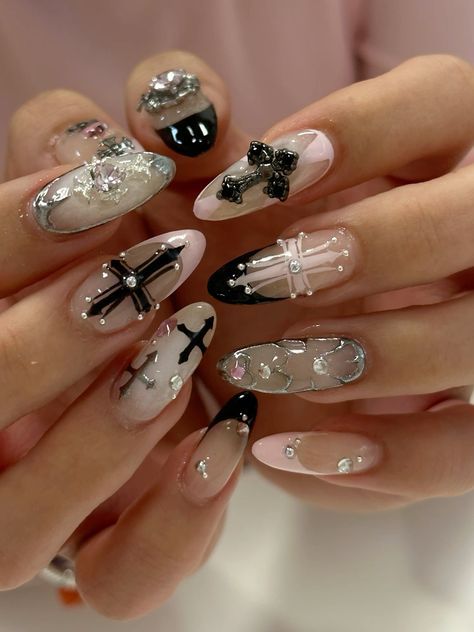 #BEAUTY, #RELATIONSHIPS #Fashion #Animals #Outfits #Winter Outfits #Animals Pink Chrome Hearts Nails, Gothic Cross Nails, Nail Ideas Cross, Pink Chrome Heart Nails, Cross Design Nails, Cross On Nails, Chrome Heart Nails Designs, Nails Cross Design, Cross Nails Design