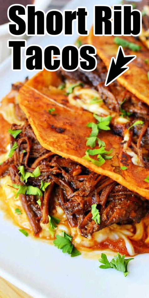 How to cook short rib tacos on the stove in a Dutch oven for fall apart melt in your mouth beef. In Birria consumme or with wine and broth. Short Rib Tacos, Instant Pot Beans Recipe, Rib Tacos, Cooking Short Ribs, Easy Microwave Recipes, Beef Recipe Instant Pot, Instant Pot Pasta Recipe, Easy Steak Recipes, Instant Pot Soup Recipes