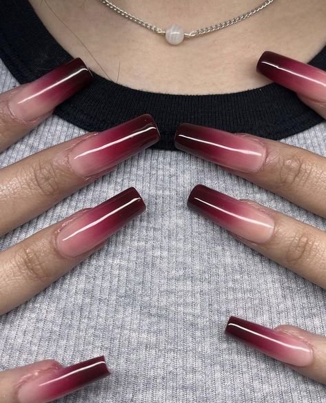 Maroon Acrylic Nails, Red Tip Nails, Black Ombre Nails, Ombre Gel Nails, Red Ombre Nails, Dark Red Nails, Maroon Nails, Acrylic Nail Set, Formal Nails