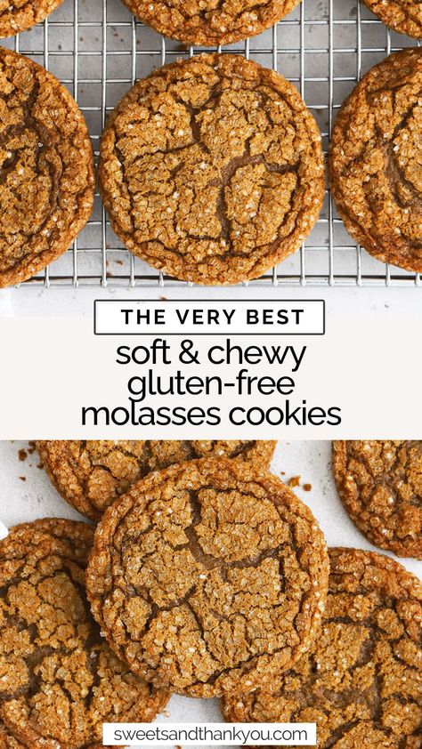 Healthy Baking Gluten Free, Gluten Free Molasses Cookies Chewy, Molasses Cookies Gluten Free, Molasses Crackle Cookie, Gluten Free Crumble Cookies, Easy Gluten Free Cookies, Gluten Free Sugar Cookie Recipe, Gluten Free Molasses Cookies, Gluten Free Dairy Free Cookies