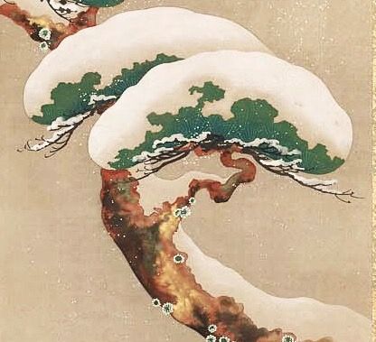 Detail. "Pine Tree and Snow." Japanese hanging scroll. Edo period. Nineteenth century. Suzuki Kiitsu (Japanese, 1796–1858). Rinpa School. MFA Boston. Rinpa School, Ukiyoe Art, Mfa Boston, Edo Period, Blue Eye, Traditional Paintings, Japan Art, Winter Landscape, Pine Tree