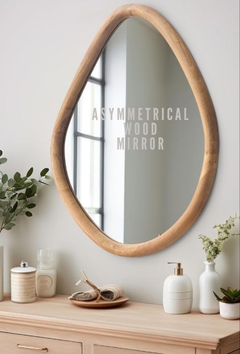 Wood Mirror Vintage Organic Mirror, Asymmetrical Mirror, Mirror Vintage, Mirror For Bathroom, Modern Vanity, Wood Mirror, Wall Mounted Mirror, Bathroom Bedroom, Wall Mirror