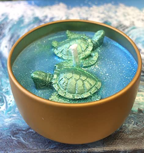 Sea Turtle Candle- Handmade 4 Ounce Hawaiian Candle with Two Adorable Sea Turtles-Hawaiian Gifts-Gifts for Sea Turtle Lovers, Turtle Island Candle, Tiki Gift, Sea Turtle Decor, Handmade Candle, Sea Turtle Decor, Homesick Candles, Hawaiian Gifts, Turtle Island, Turtle Decor, Tin Candle, Handmade Candle, Calming Scents, Natural Soy Candles