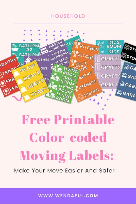 Free Printable Color-coded Moving Labels: Make Your Move Easier And Safer! Moving Stickers, Moving Labels Printable Free, Printable Moving Labels, Moving Box Labels, Moving Labels, Cash Envelope Budget System, Office Labels, Moving House Tips, Free Printable Stickers