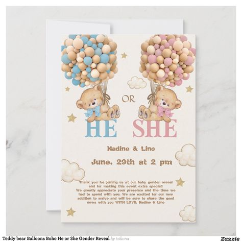 Create your own Invitation | Zazzle He Or She Gender Reveal, Gender Reveal Invitations Template, Fall Pregnancy Announcement, Wedding Planning Decor, Fall Maternity, Bear Theme, Gender Reveal Invitations, He Or She, Reveal Ideas