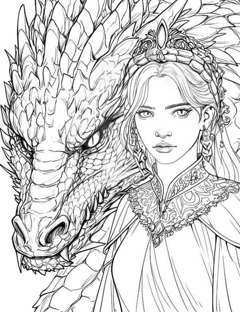 People Coloring Pages For Grown Ups, Sleeping Beauty Coloring Pages, Cinderella Coloring Pages, Dragon Coloring Pages, Dragon Coloring, Dragon Princess, Dragon Coloring Page, Pumpkin Coloring Pages, Mermaid Coloring Pages