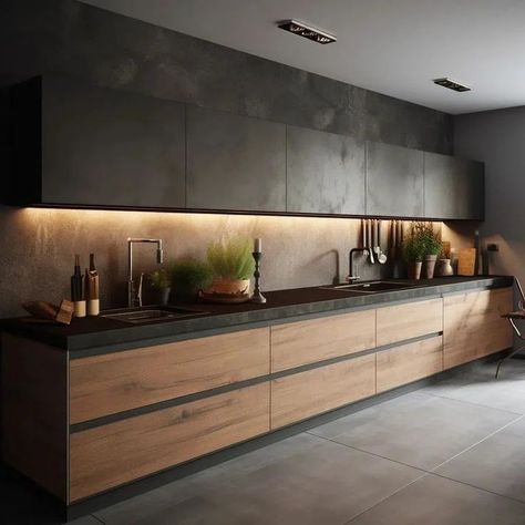 Modern Dark Kitchen, Black Kitchen Design, Model Dapur, Wardrobe Interior, Kitchen 2024, Industrial Style Kitchen, Kabinet Dapur, Minimalist Kitchen Design, 아파트 인테리어