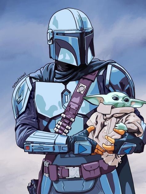 Mandalorian And Grogu Art, Mandalorian With Grogu, Mandolorians Art, Mandalorian Watercolor, Mandalorian Drawing, The Mandalorian Fan Art, Grogu Art, Mudhorn Signet, Mandalorian Fanart