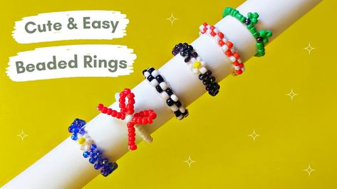 Diy Bead Flower, Bead Flower Ring, Beaded Flower Ring, Beaded Frog, Rings Tutorial, Frog Ring, Beaded Bow, Diy Beaded Rings, Bead Rings