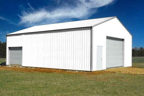 Color Selector - Made Right Metal Buildings White Metal Shop With Black Trim, Gray Metal Building, White Metal Building, White Metal Shop Building, Pole Barn Shop Scandinavian, Shop Building Ideas, Metal Shop Building, Shop Buildings, Metal Barn