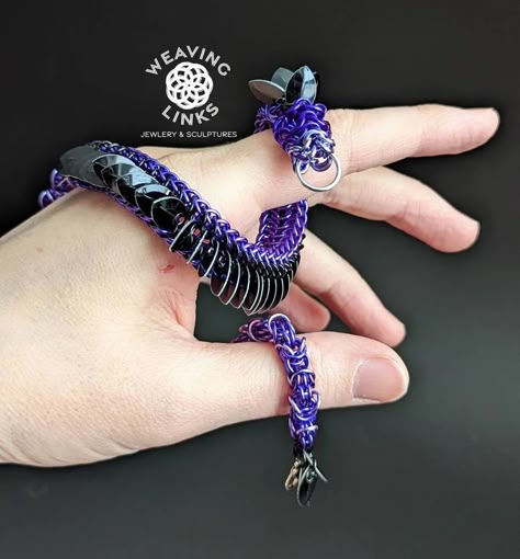 Chain Mail Jewelry, Scalemail Jewelry, Emerald Green Accents, Chainmaille Jewelry Patterns, Steampunk Dragon, Majestic Dragon, Tiny Dragon, Wire Wrapping Diy, Purple Dragon